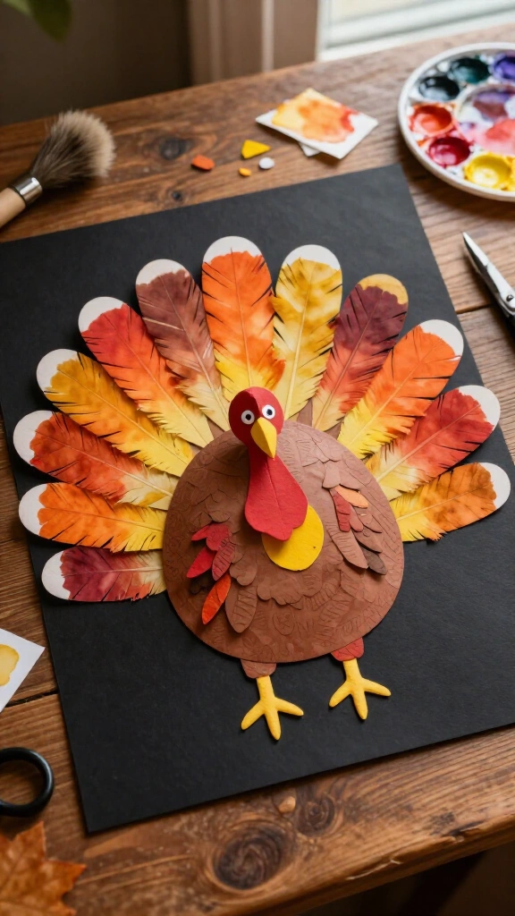 Newspaper mosaic handprint turkey