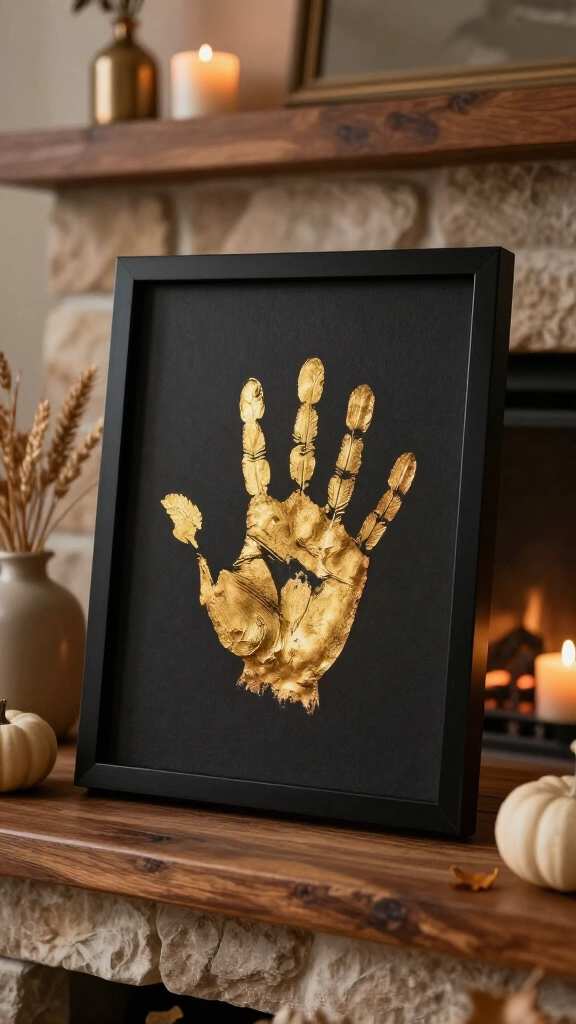 Golden metallic paint handprint frame