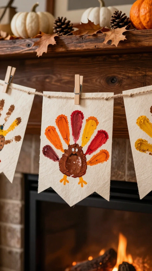 "Grateful Heart" handprint feather banner
