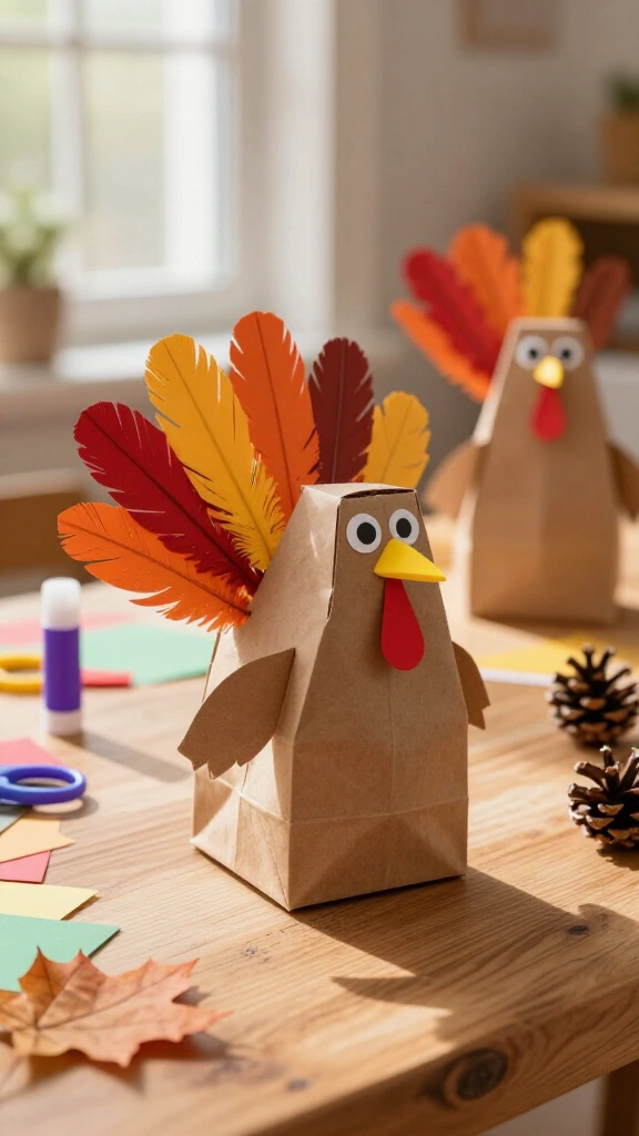 Paper bag turkey puppets