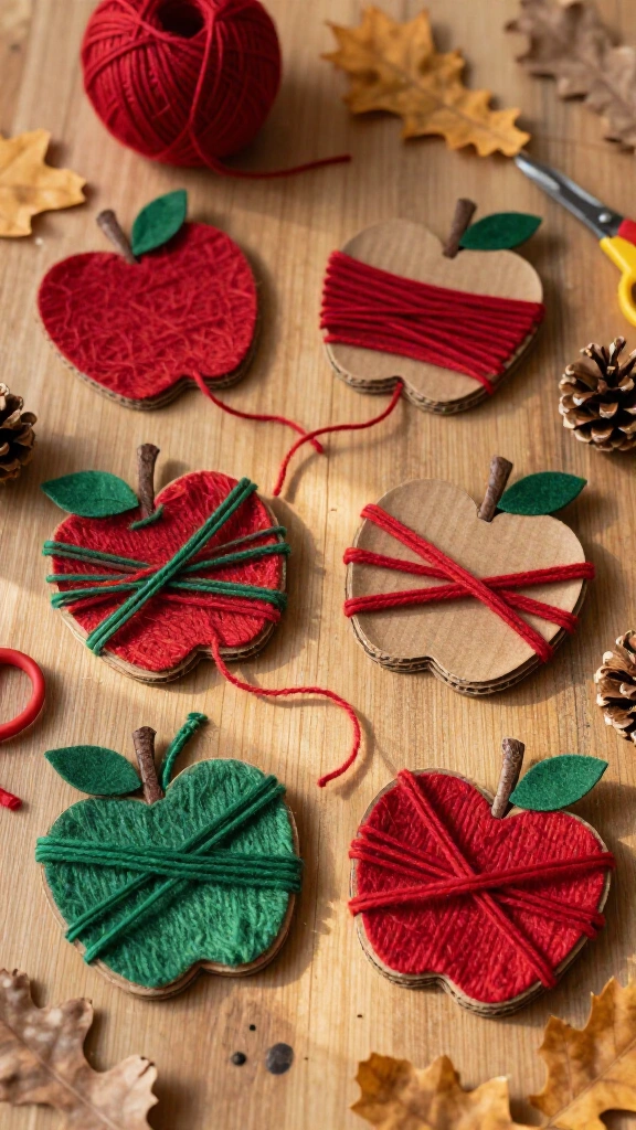 Yarn-wrapped cardboard apples