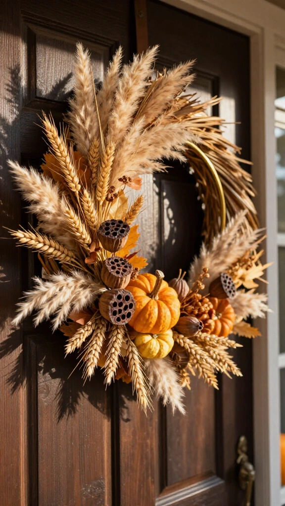 Woven Wheat &amp; Pampas Grass Wreath