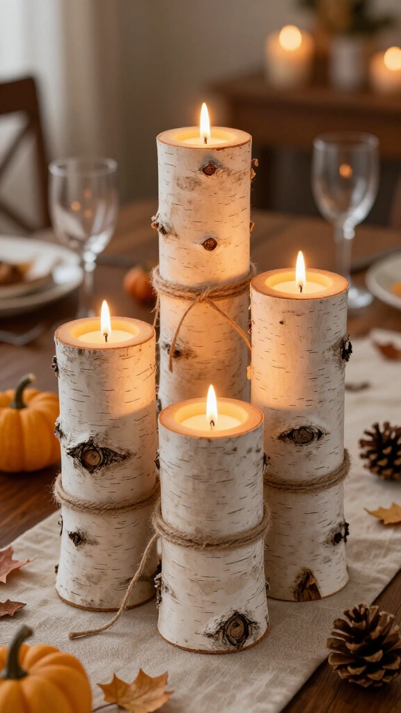 Rustic Birch Log Candle Holders