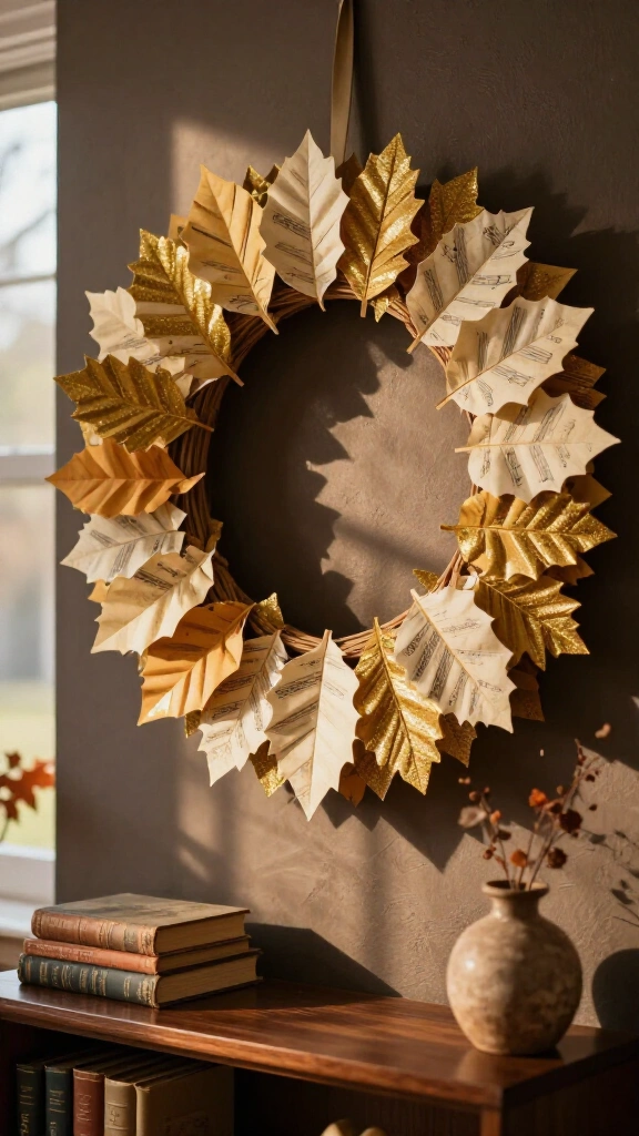Vintage Book Page Leaf Wreath