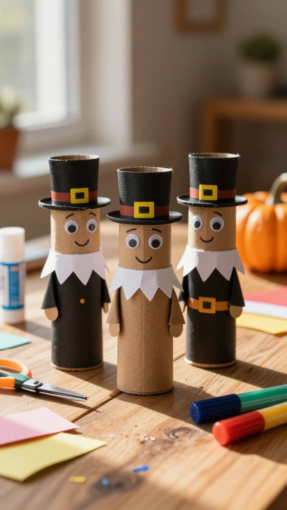 Cardboard roll pilgrim puppets