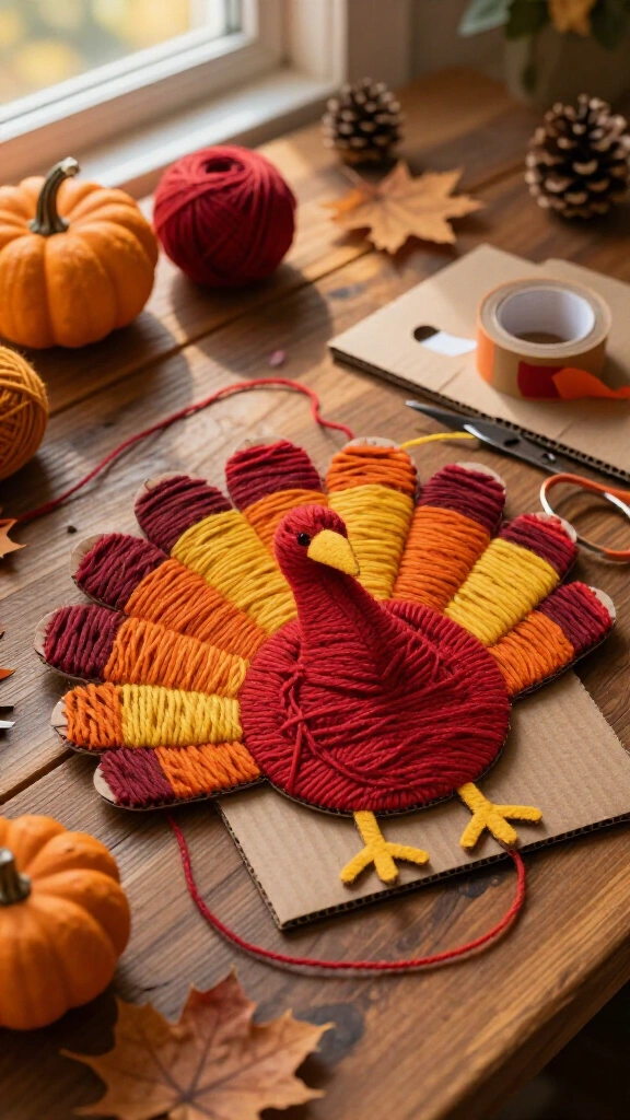 Yarn-wrapped cardboard turkeys
