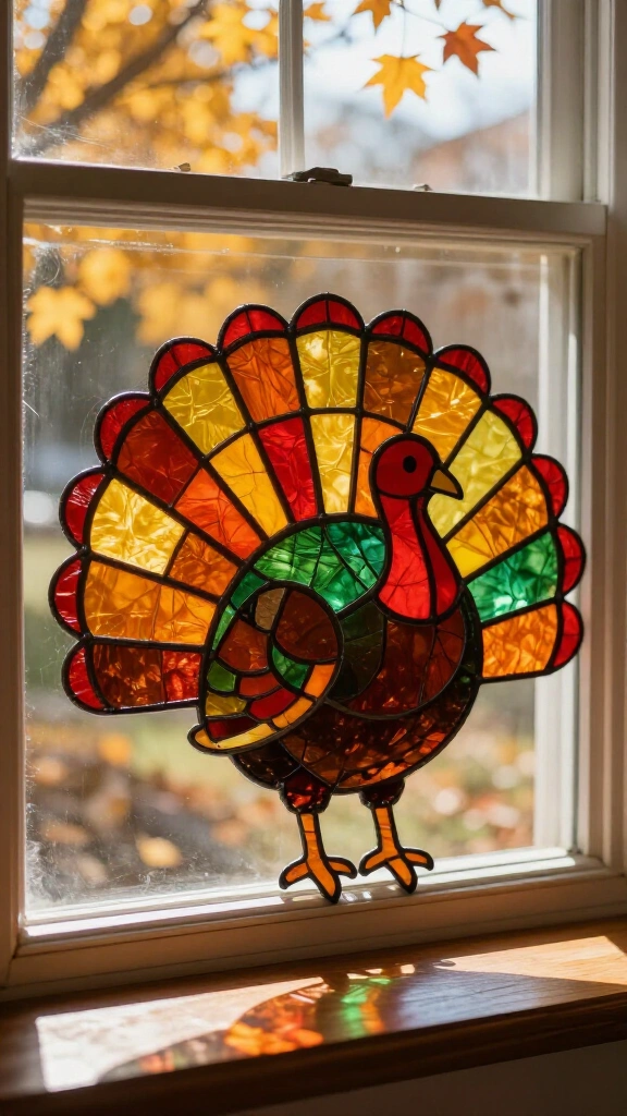 Tissue paper stained glass turkeys
