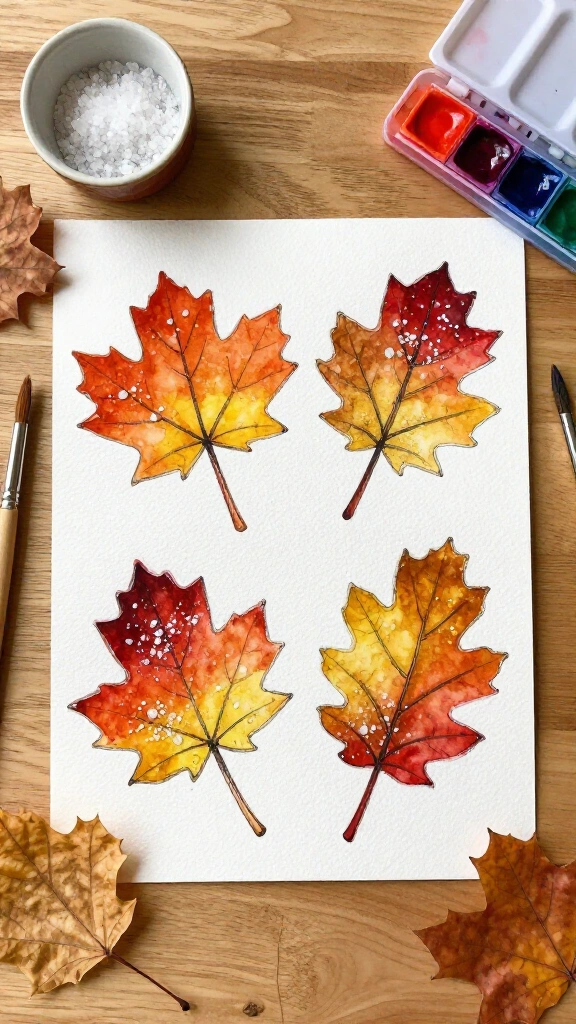 Watercolor and salt leaf silhouette art