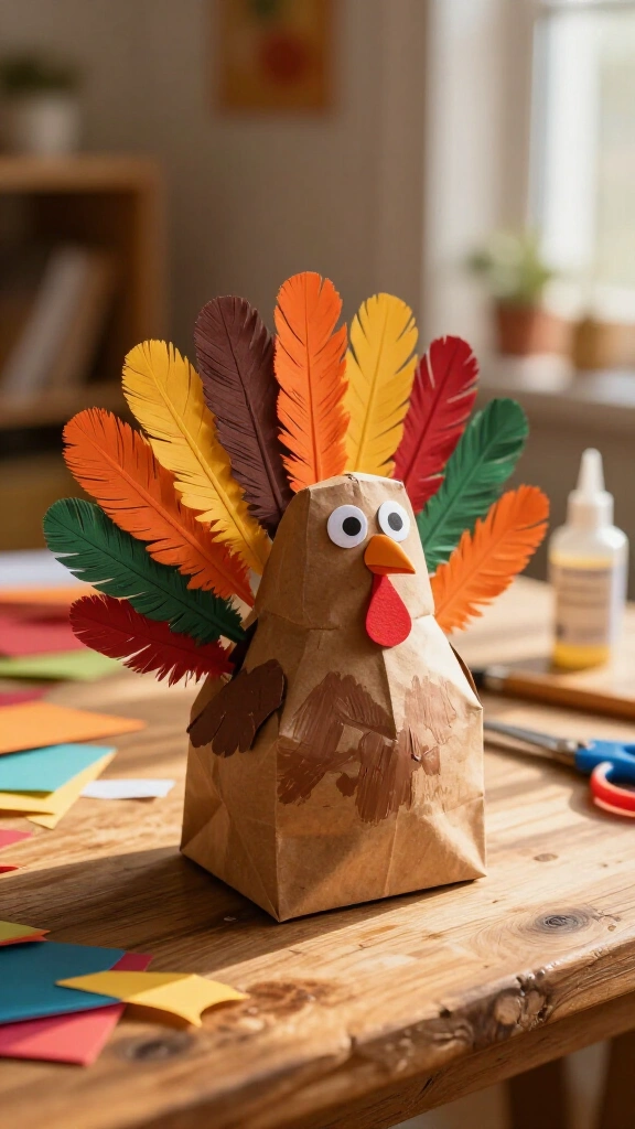 Paper bag turkey puppets