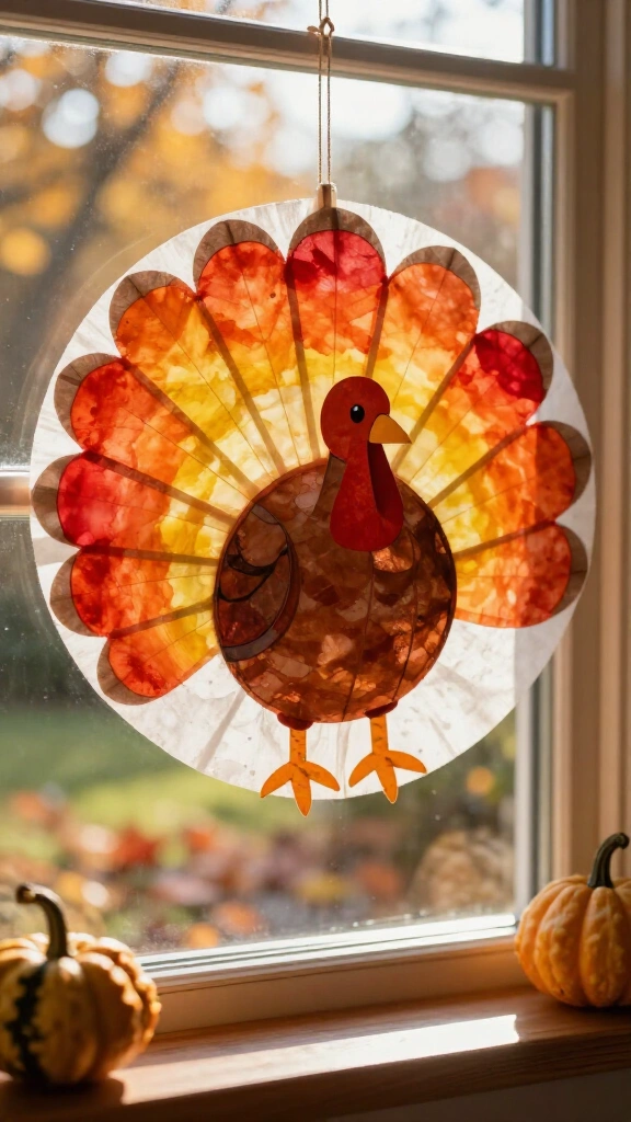 Coffee filter stained glass turkeys