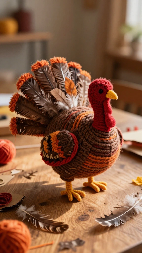 Yarn-wrapped turkey sculptures
