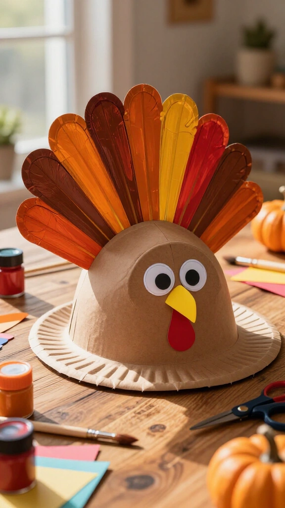 Paper plate turkey hats