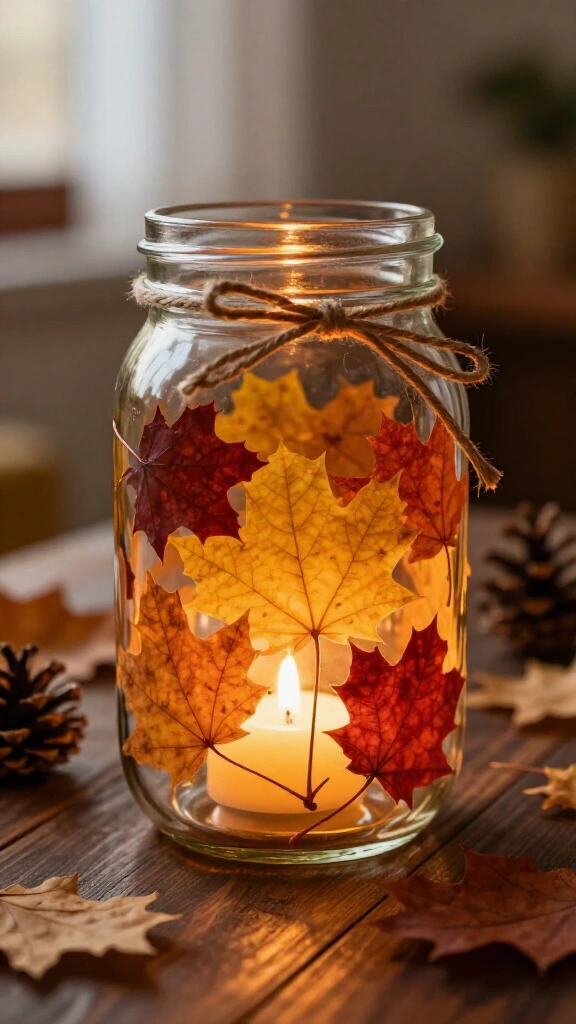 Mason jar fall leaf lanterns