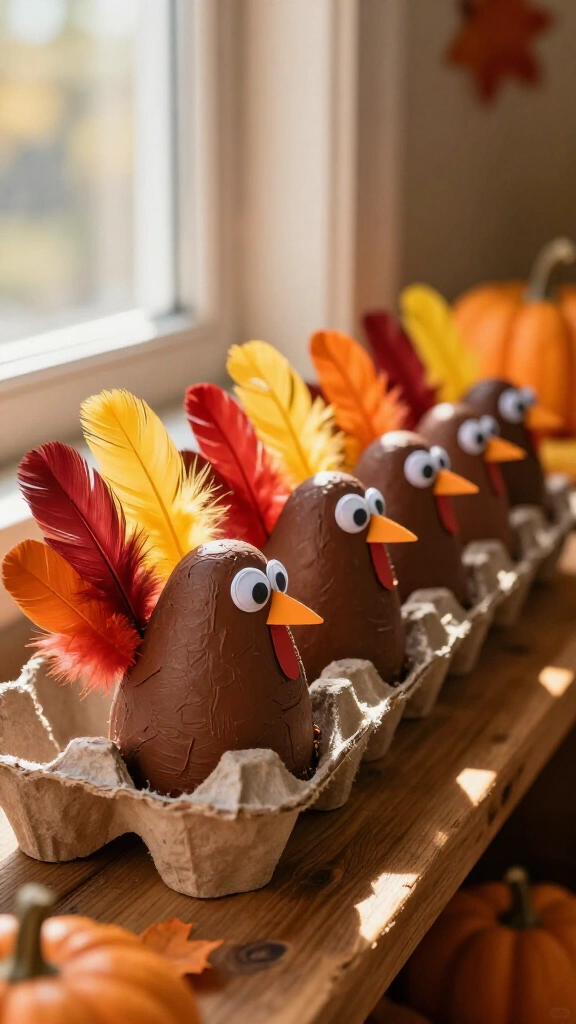 Upcycled egg carton turkeys