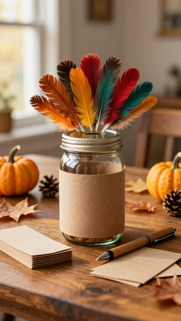 Feathered thankful turkey jar