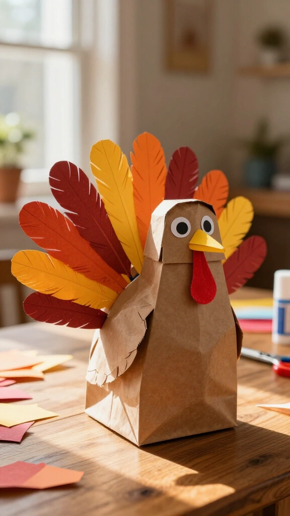 Paper bag turkey puppets