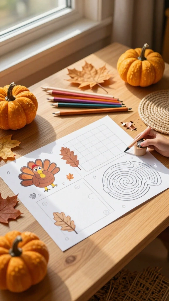 Printable Thanksgiving word search and maze worksheets