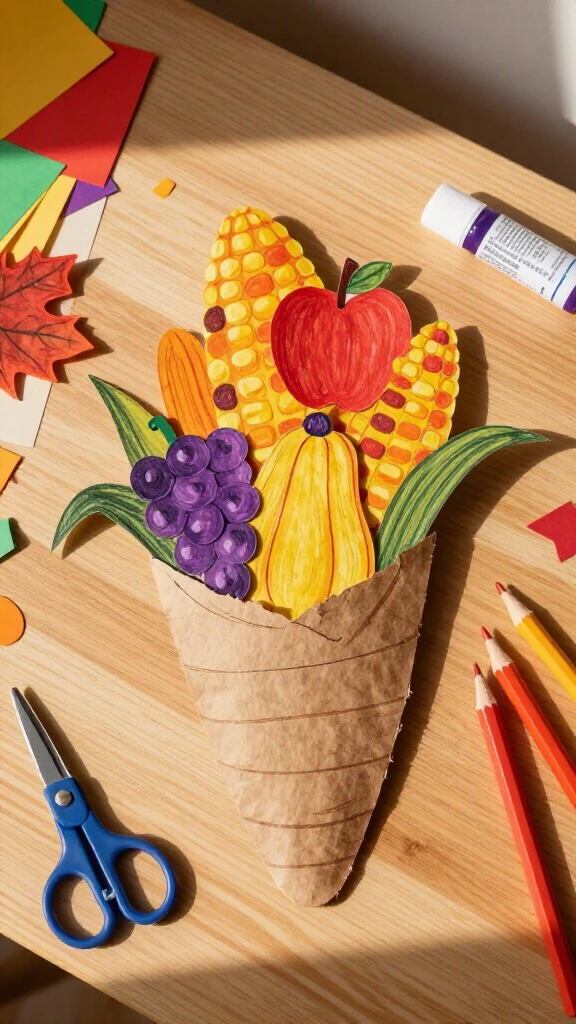 Printable cornucopia cut-and-paste craft