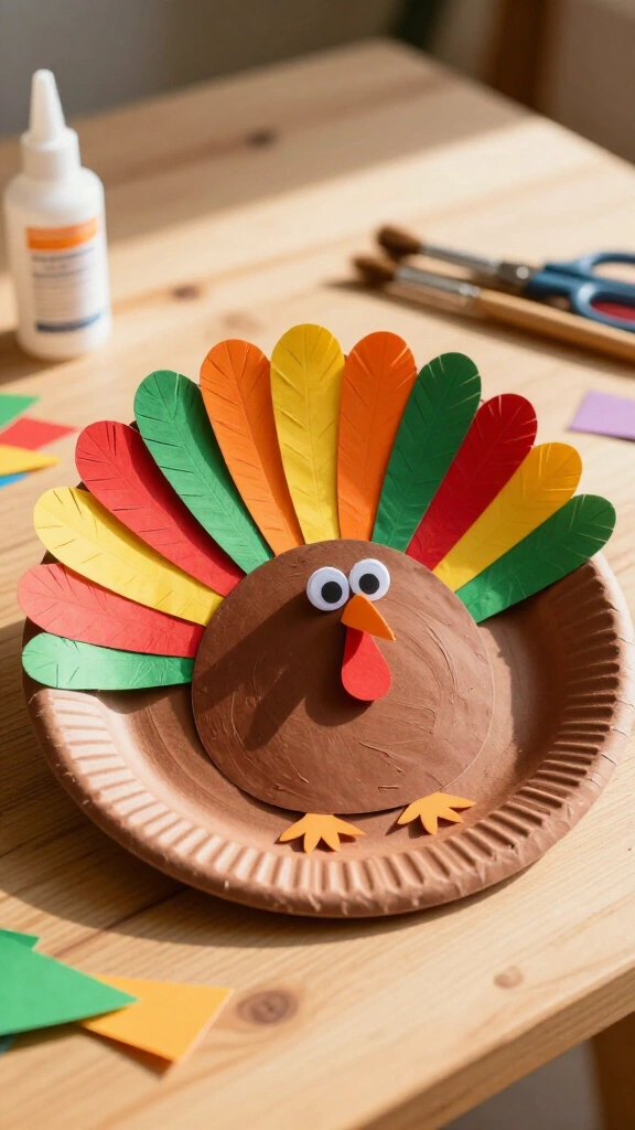 Paper plate & handprint feather turkey