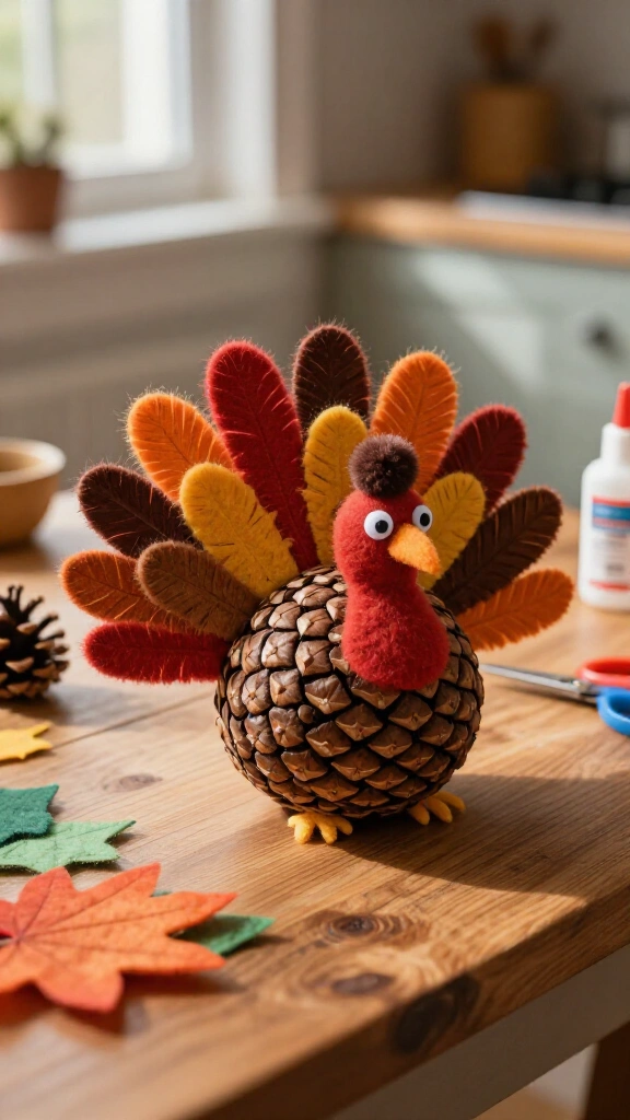 Pinecone handprint feather turkey