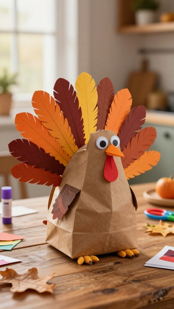 Paper bag turkey puppet