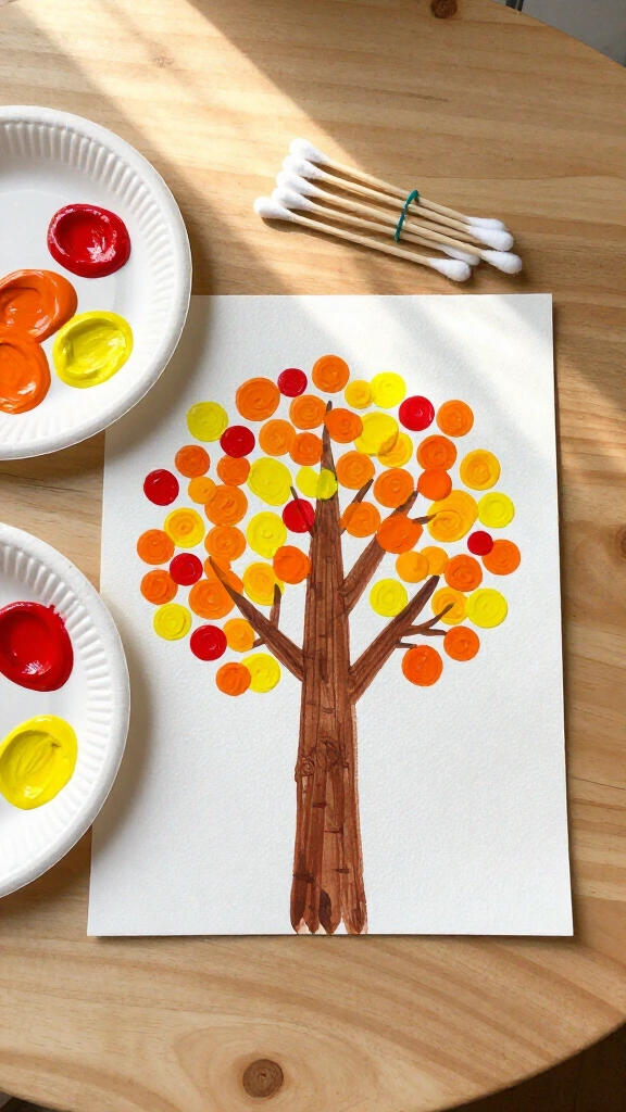 Q-tip painted autumn tree