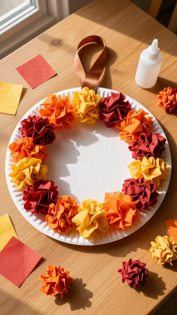 Tissue paper Thanksgiving wreath