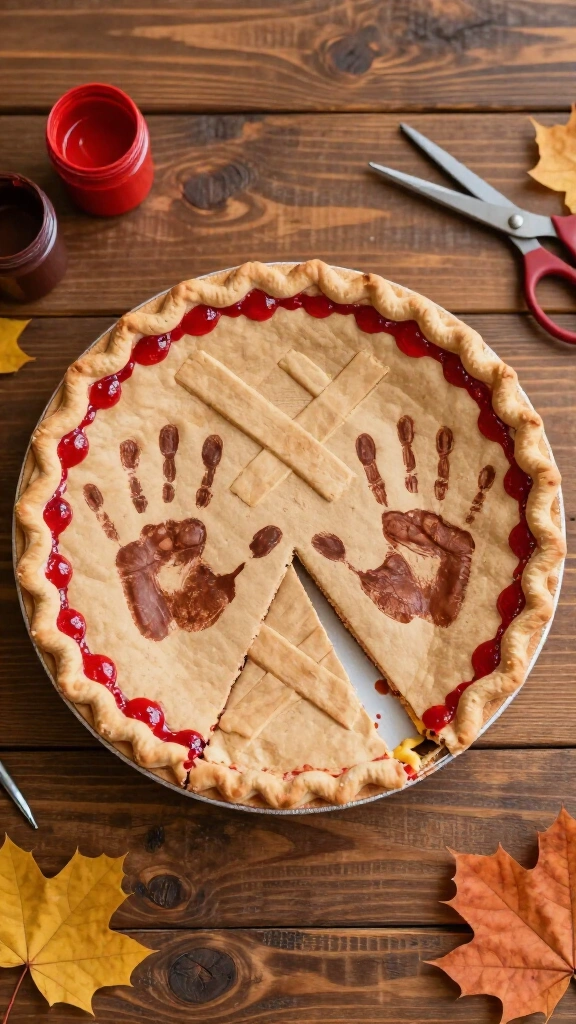 Fingerprint and handprint apple pie plate