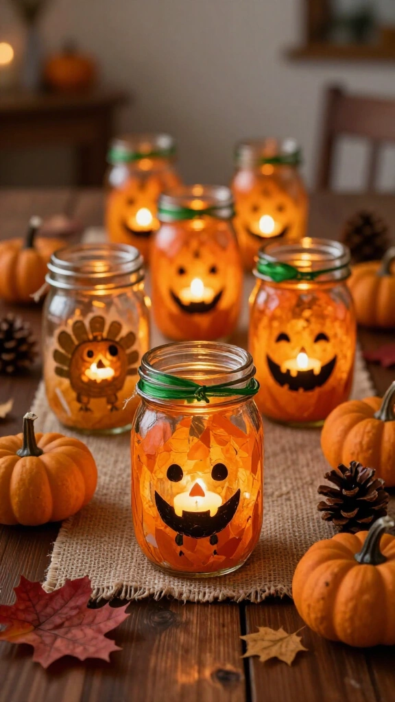 Mason jar pumpkin lanterns