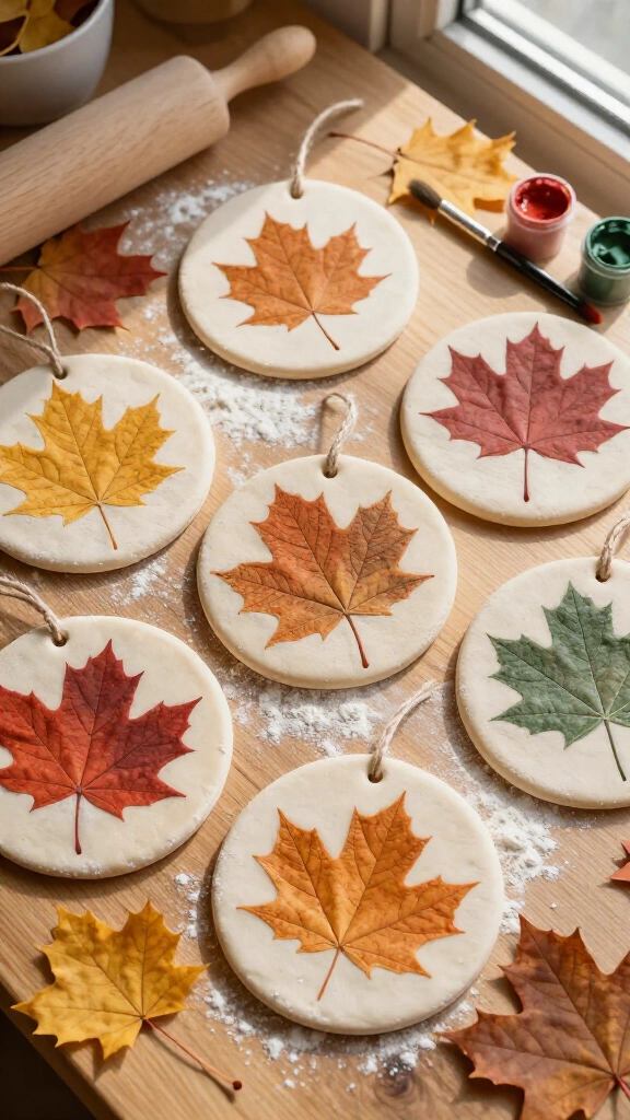 Leaf imprint salt dough ornaments