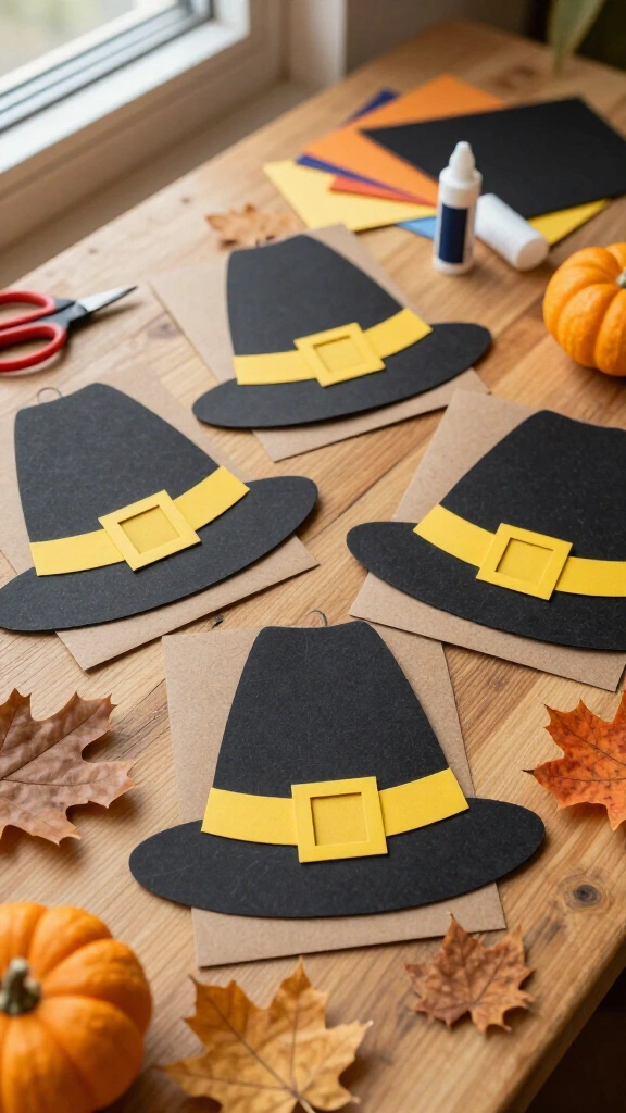 Thankful pilgrim hat greeting cards