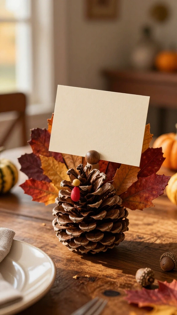 Rustic pinecone turkey place card holders