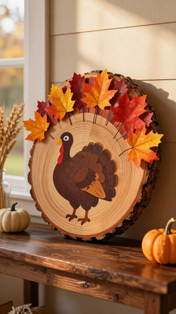 Rustic wood slice turkey sign