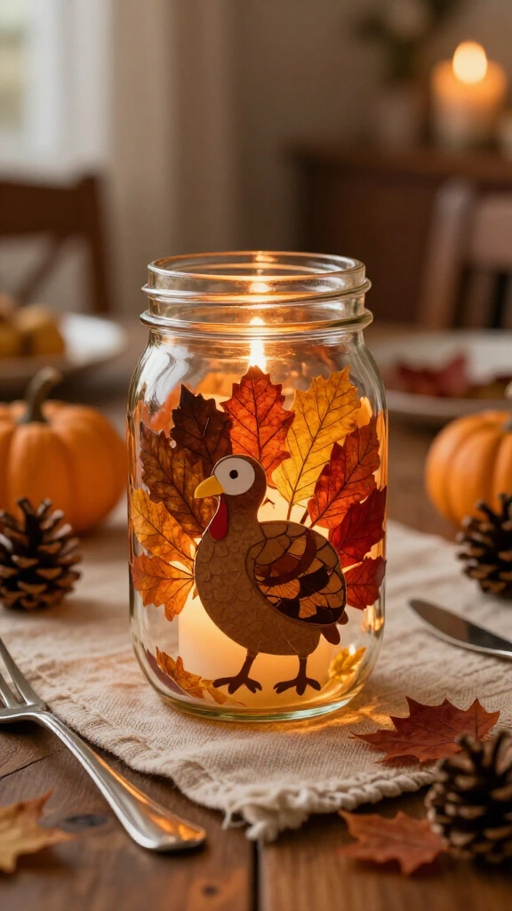 Mason jar turkey leaf candle holder