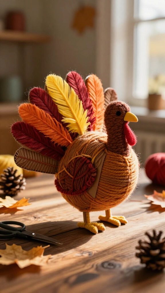 Yarn-wrapped cardboard turkey