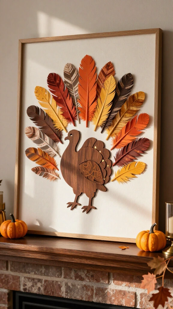Scrapbook paper feather wall art