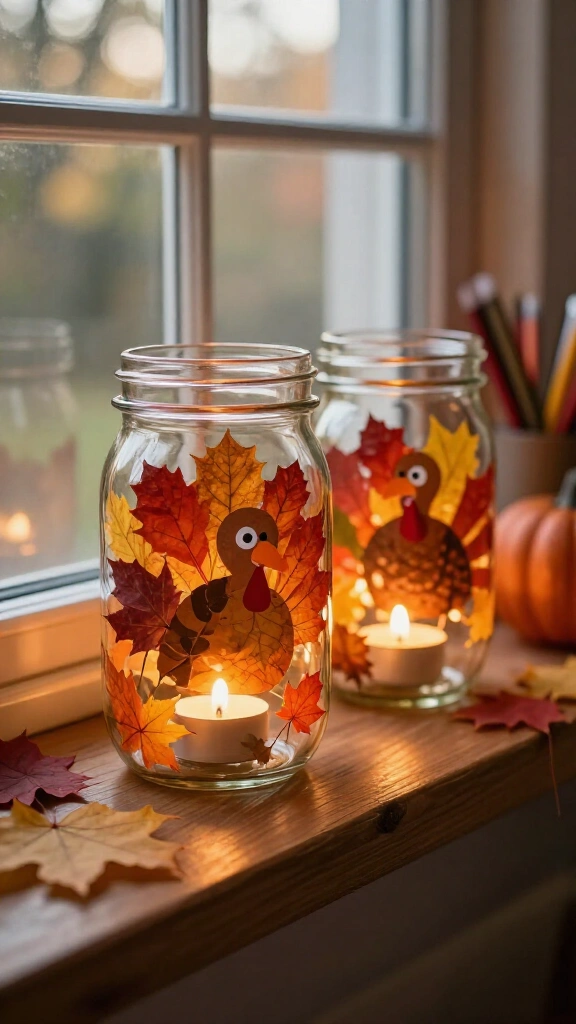 Mason jar turkey leaf lanterns