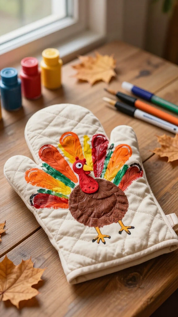 Handprint turkey oven mitts
