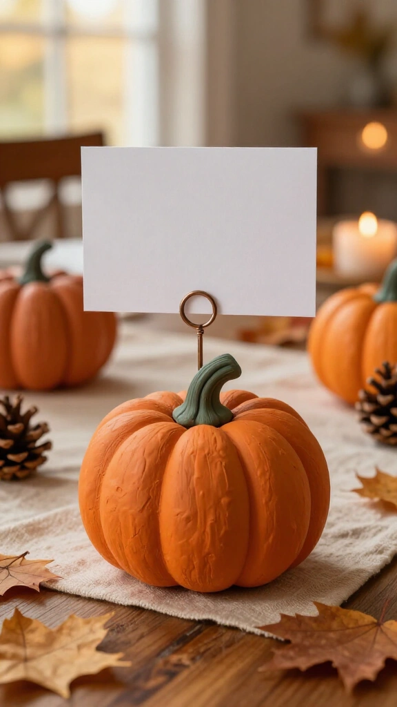 Clay pumpkin place card holders