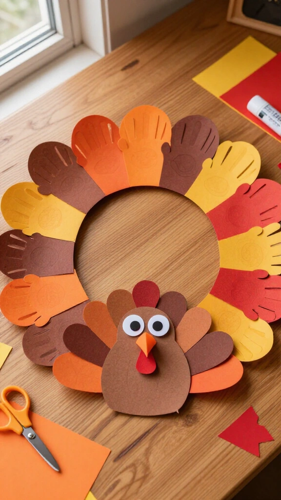 Construction paper turkey wreath