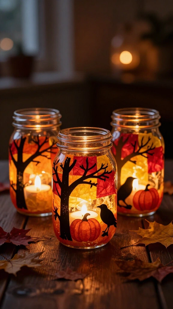 Autumn lanterns with tissue paper