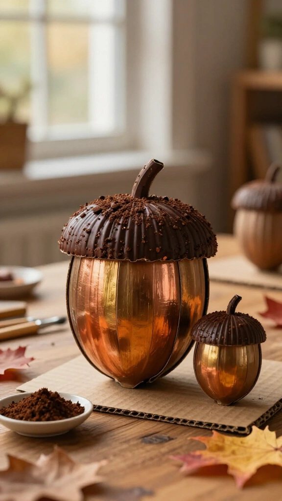 Cardboard box acorn sculptures
