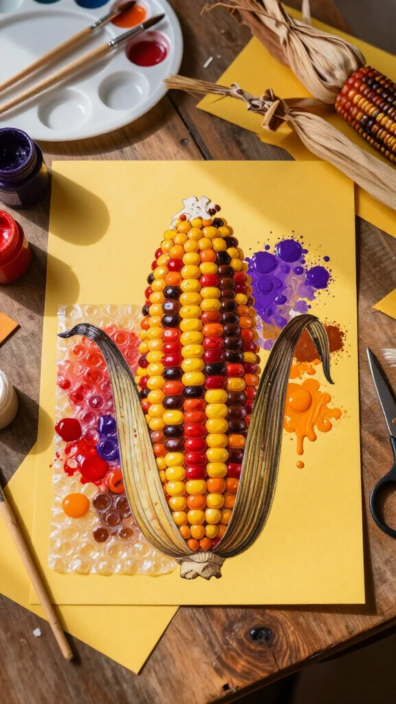 Indian corn bubble wrap painting