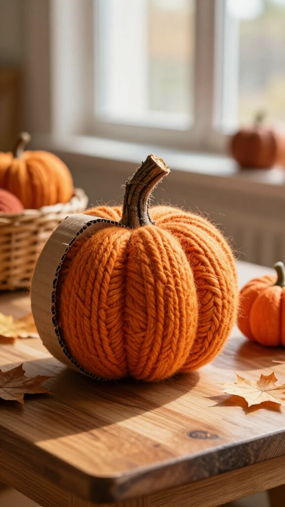 Yarn wrapped pumpkin craft