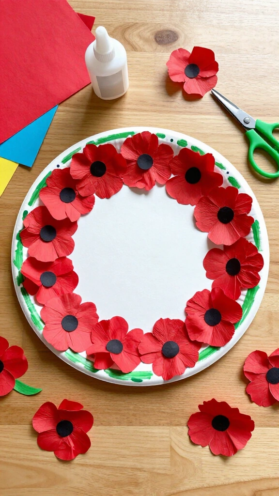 Paper plate poppy wreath