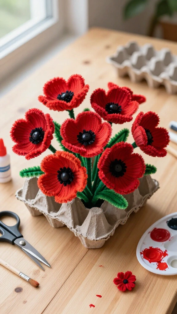 Egg carton poppies