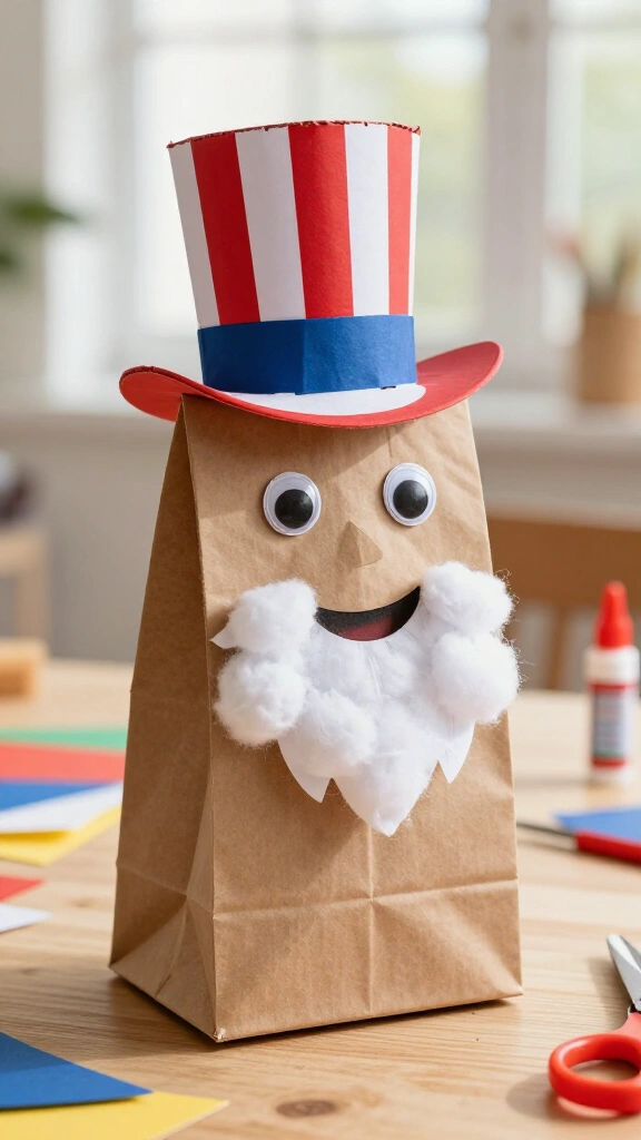Uncle Sam paper bag puppet