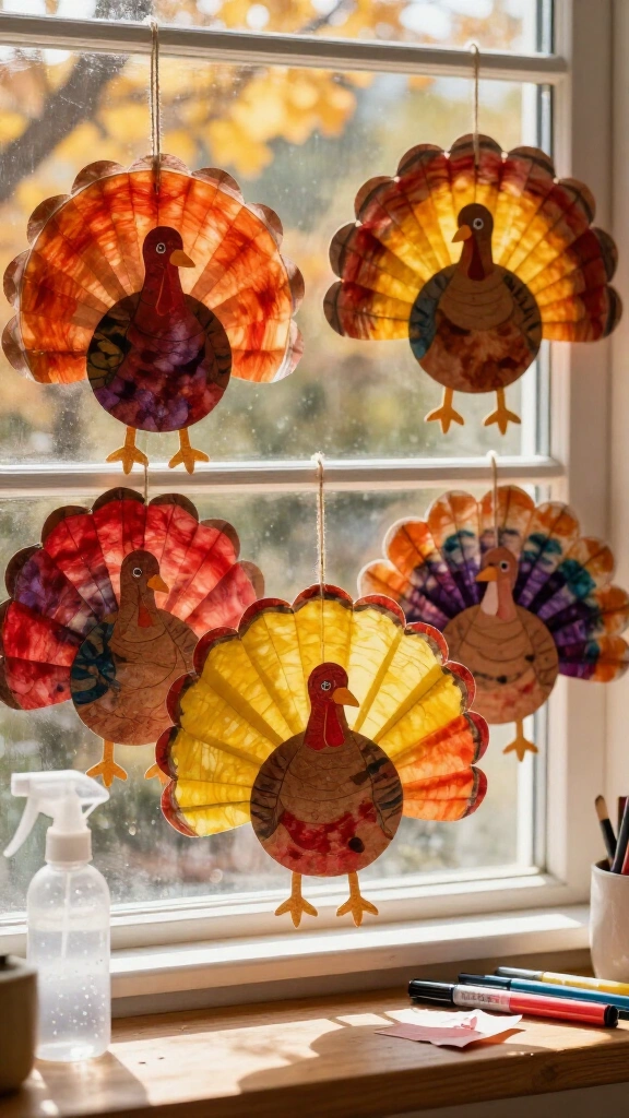 Coffee filter watercolor turkeys