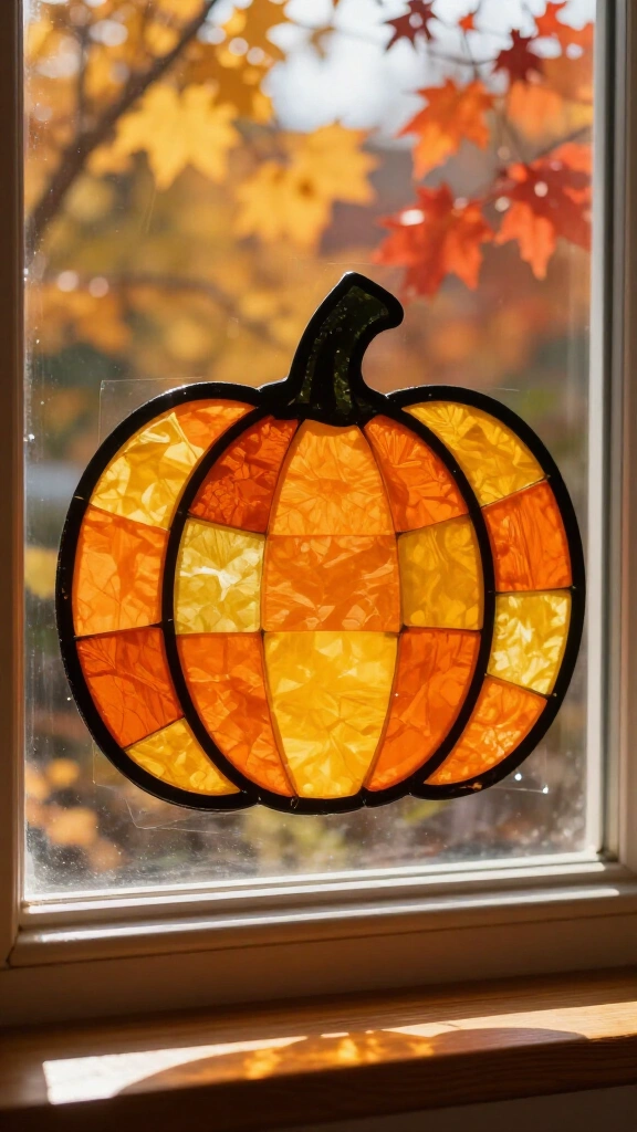 Contact paper tissue paper pumpkin suncatcher