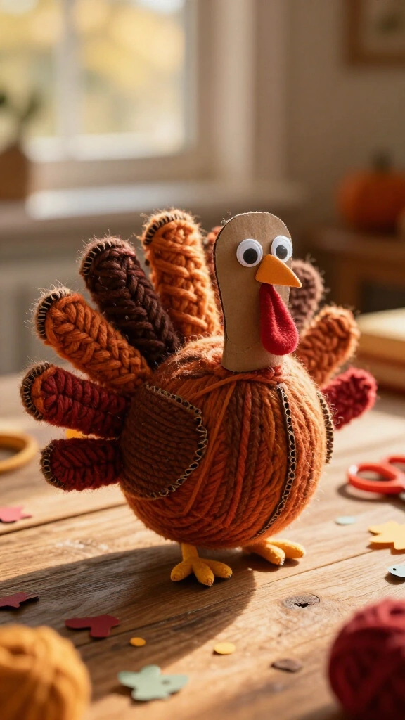 Yarn-wrapped cardboard turkey